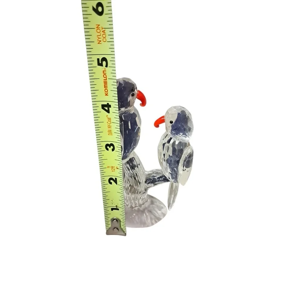 Vintage Crystal‎ Lovebirds Budgies Parrots on Branch Figurine Paperweight 4.5